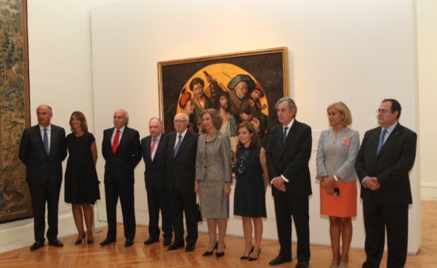 Doña Sofía junto a la vicepresidenta del Gobierno, Soraya Sáenz de Santamaría; el presidente de Patrimonio Nacional, José Rodríguez Spíteri y el cated